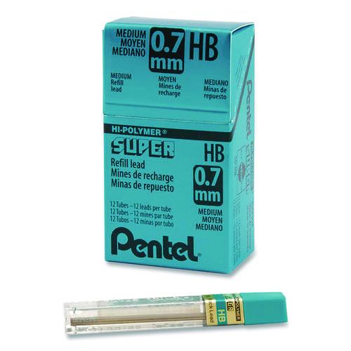 Image of Pentel® 50-HB Super Hi-Polymer Lead Refills, 0.7 mm, HB, Black, 12 Leads/Tube, 12 Tubes/Box