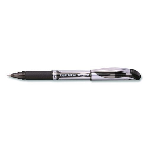 Image of Pentel® BL57A EnerGel Deluxe Gel Pen, Stick, Medium 0.7 mm, Black Ink, Silver/Black Barrel, Dozen