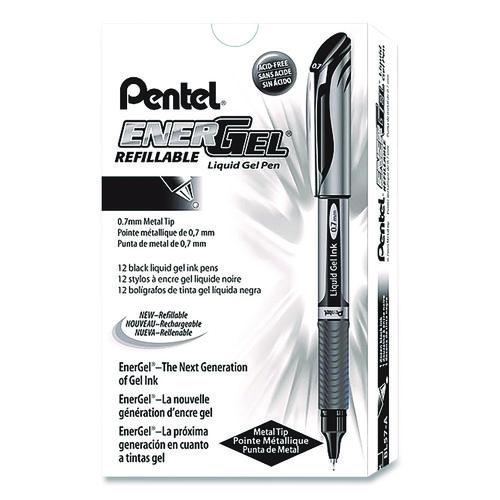 Image of Pentel® BL57A EnerGel Deluxe Gel Pen, Stick, Medium 0.7 mm, Black Ink, Silver/Black Barrel, Dozen