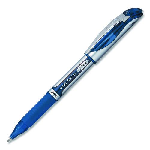 Image of Pentel® BL57C EnerGel Deluxe Gel Pen, Stick, Medium 0.7 mm, Blue Ink, Silver/Blue Barrel, Dozen