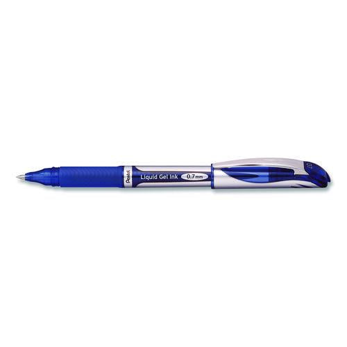 Image of Pentel® BL57C EnerGel Deluxe Gel Pen, Stick, Medium 0.7 mm, Blue Ink, Silver/Blue Barrel, Dozen