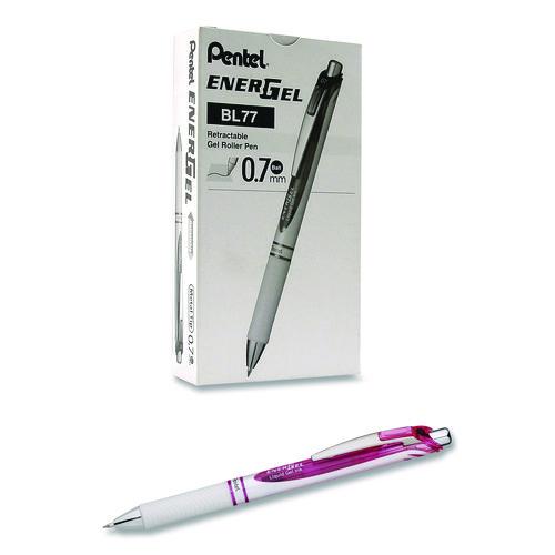 Image of Pentel® BL77PWP-A EnerGel RTX Deluxe Gel Pen, Retractable, Medium 0.7 mm, Black Ink, Pearl/Translucent Pink Barrel, Dozen
