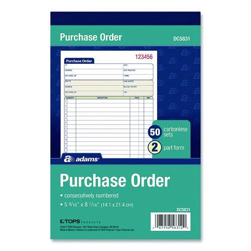 Image of Adams® DC5831 Multipart Purchase Order Pad, Two-Part Carbonless, 5.56 x 7.94, 50 Forms Total