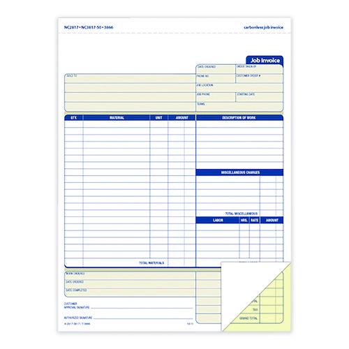 Image of Adams® NC2817 Multipart Job Invoice Forms, Two-Part Carbonless, 8.5 x 10.94, 100 Forms Total