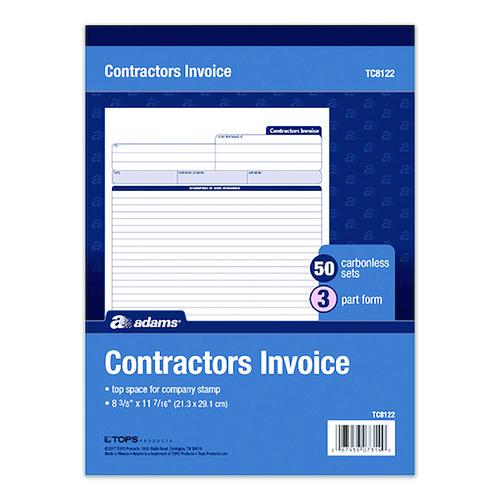Image of Adams® TC8122 Multipart Contractors Invoice Pad, Three-Part Carbonless, 8.34 x 10.84, 50 Forms Total