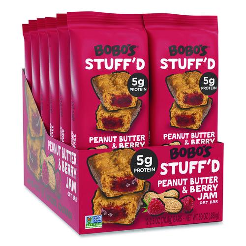 Image of Bobo's BBO00103 Stuff'd Gluten-Free Peanut Butter and Berry Jam Oat Bar, 2.5 oz Bar, 12/Box