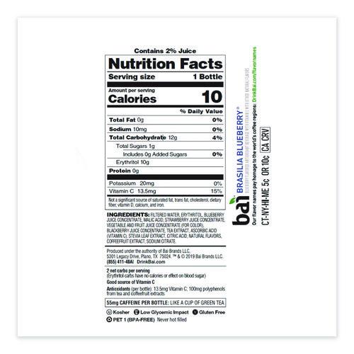 Image of Bai CAD00401 Antioxidant Infused Beverage, Brasilia Blueberry, 18 oz Bottle, 12/Carton