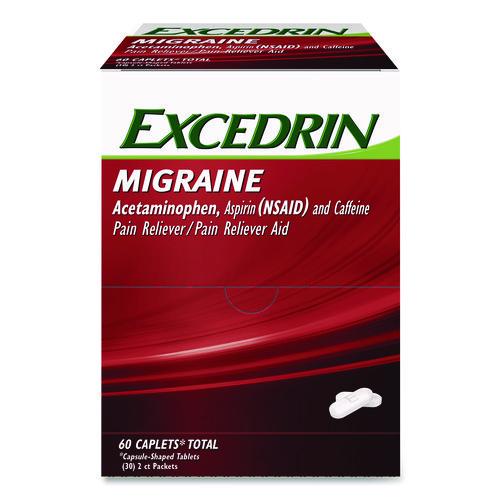 Image of Excedrin® 64498 Migraine Caplets, 2 Tablets/Packet, 30 Packets/Box