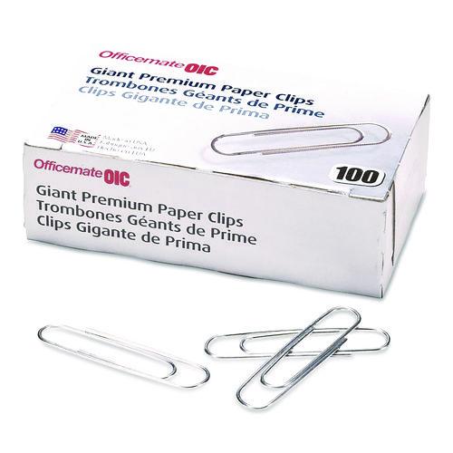 Image of Officemate 99918 Premium Jumbo Paper Clips, Jumbo, Smooth, Silver, 100/Box, 10 Boxes/Pack