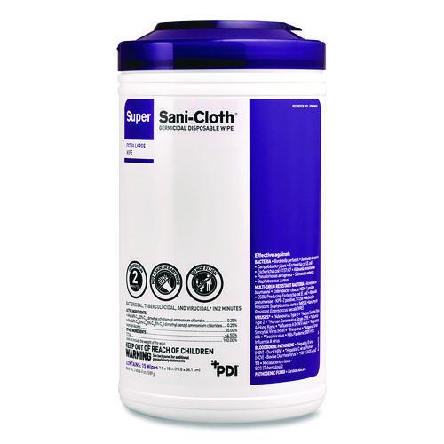 Image of PDI® P86984CT Super Sani-Cloth Disinfecting Wipes, 15 x 7.5, Unscented, White, 75 Wipes/Canister, 6/Carton