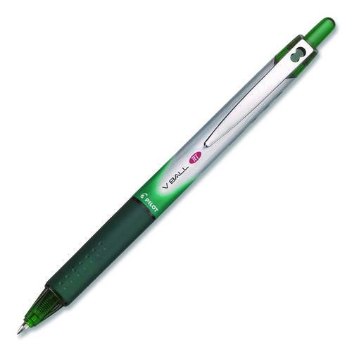 Image of Pilot® PIL26209 VBall RT Liquid Ink Rollerball Pen, Retractable, Fine 0.7 mm, Green Ink, Green/White Barrel