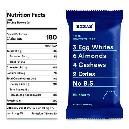 Image of RXBAR® CGO00426 Adult Bars, Blueberry, 1.83 oz Bar, 12/Box