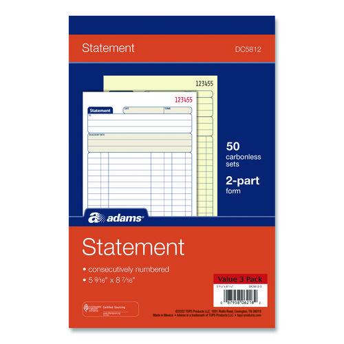 Image of AdamsÂ® Multipart Statement Pad, Two-Part Carbonless, 5.56 x 7.94, 50 Sets/Pad, 3 Pads/PK