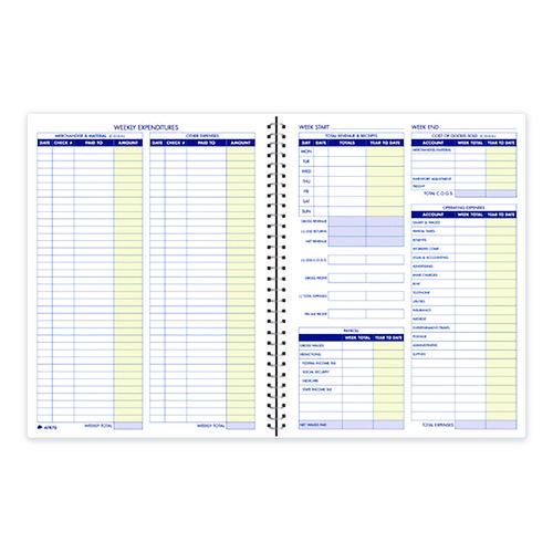 Image of Adams® AFR70 Weekly Bookkeeping Ledger, Columns Vary By Section, Royal Blue Cover, 11 x 8.5 Sheets, 56 Sheets/Book
