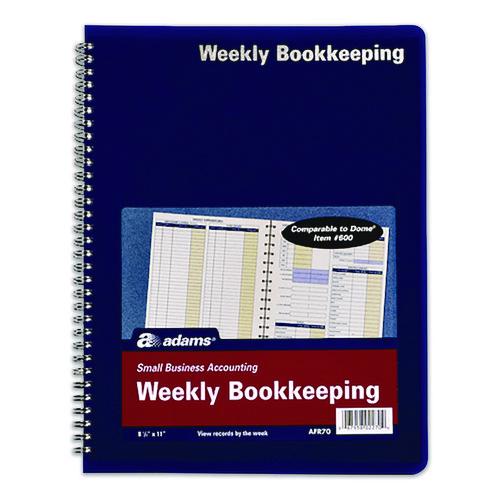 Image of Adams® AFR70 Weekly Bookkeeping Ledger, Columns Vary By Section, Royal Blue Cover, 11 x 8.5 Sheets, 56 Sheets/Book