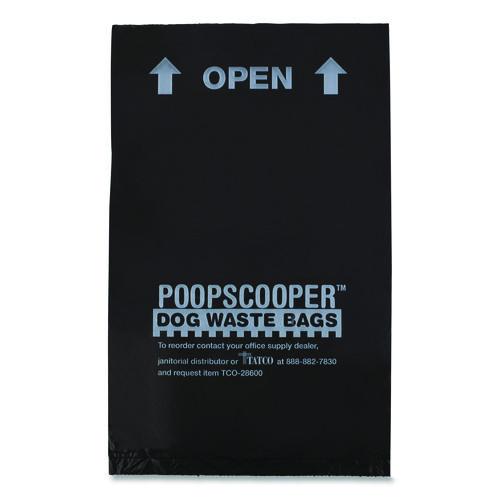 Image of Tatco 28600 Dog Waste Bags, Open-Face, 0.5 gal, 8" x 13", Black, Perforated Roll, 200 Bags/Roll, 10 Rolls/Carton