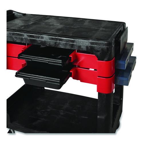 Image of RubbermaidÂ® Commercial Two-Shelf Trades Cart, Plastic, 2 Shelves, 2 Drawers, 330 lb Capacity, 19.25" x 38" x 33.38", Black