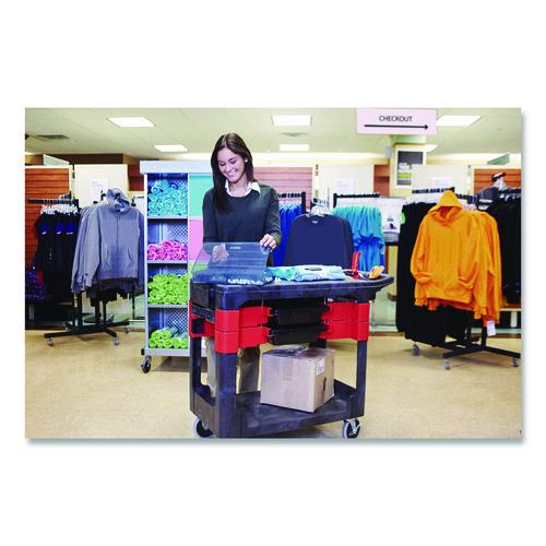 Image of RubbermaidÂ® Commercial Two-Shelf Trades Cart, Plastic, 2 Shelves, 2 Drawers, 330 lb Capacity, 19.25" x 38" x 33.38", Black