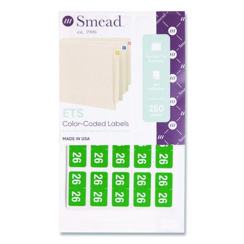 Image of Smead Yearly End Tab File Folder Labels, 0.5 x 1, Green, 25/Sheet, 10 Sheets/Pack