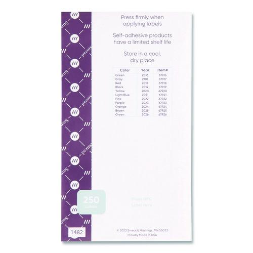 Image of Smead Yearly End Tab File Folder Labels, 0.5 x 1, Green, 25/Sheet, 10 Sheets/Pack