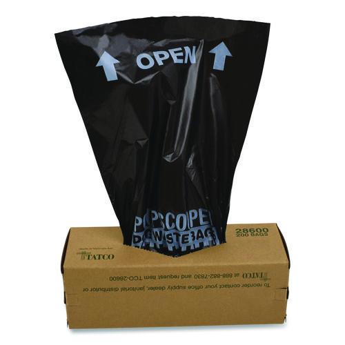 Image of Tatco 28600 Dog Waste Bags, Open-Face, 0.5 gal, 8" x 13", Black, Perforated Roll, 200 Bags/Roll, 10 Rolls/Carton