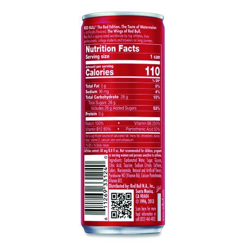 Image of Red BullÂ® The Red Edition Energy Drink, Watermelon, 8.4 oz Can, 24/Carton