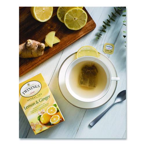 Image of TWININGS® TNA53653 Tea Bags, Lemon and Ginger, 2.65 oz, 50/Box