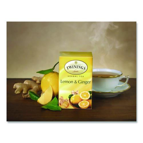 Image of TWININGS® TNA53653 Tea Bags, Lemon and Ginger, 2.65 oz, 50/Box