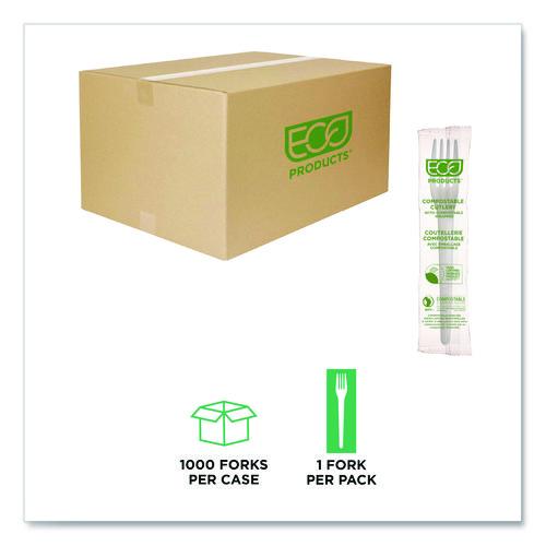 Image of Eco-Products® EP-S017-W Plantware CPLA Cutlery, Individually Wrapped, Fork, Plastic, White, 1,000/Carton