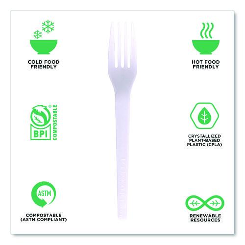 Image of Eco-Products® EP-S017-W Plantware CPLA Cutlery, Individually Wrapped, Fork, Plastic, White, 1,000/Carton