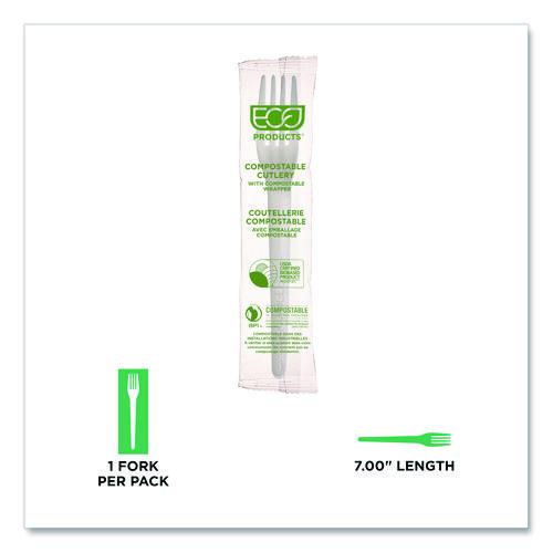 Image of Eco-Products® EP-S017-W Plantware CPLA Cutlery, Individually Wrapped, Fork, Plastic, White, 1,000/Carton