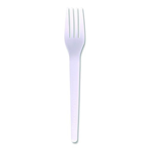 Image of Eco-Products® EP-S017-W Plantware CPLA Cutlery, Individually Wrapped, Fork, Plastic, White, 1,000/Carton