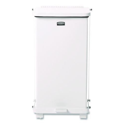 Image of Rubbermaid® Commercial FGST12EPLWH Defenders Heavy-Duty Steel Step Can, 6.5 gal, Steel, White