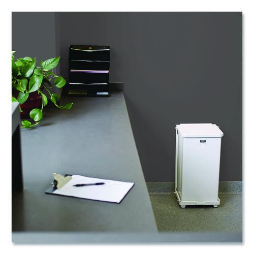 Image of Rubbermaid® Commercial FGST12EPLWH Defenders Heavy-Duty Steel Step Can, 6.5 gal, Steel, White