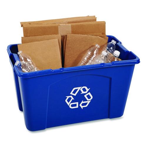 Image of Rubbermaid® Commercial FG571873BLUE Stacking Recycle Bin, 18 gal, Polyethylene, Blue