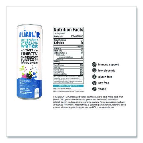 Image of Bubbl'r WIC00028 Antioxidant Sparkling Water, Triple Berry Breez'r, 12 oz Can, 12 Cans/Carton