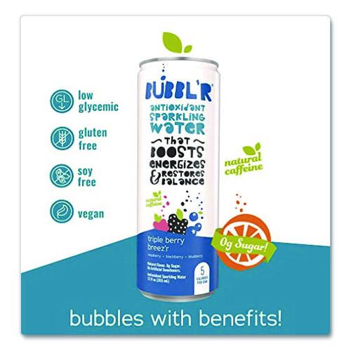 Image of Bubbl'r WIC00028 Antioxidant Sparkling Water, Triple Berry Breez'r, 12 oz Can, 12 Cans/Carton