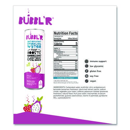 Image of Bubbl'r WIC39978 Antioxidant Sparkling Water, Pitaya Berry Nect'r, 12 oz Can, 12 Cans/Carton