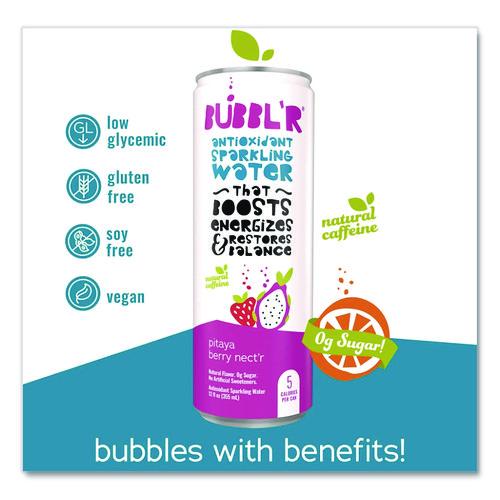 Image of Bubbl'r WIC39978 Antioxidant Sparkling Water, Pitaya Berry Nect'r, 12 oz Can, 12 Cans/Carton