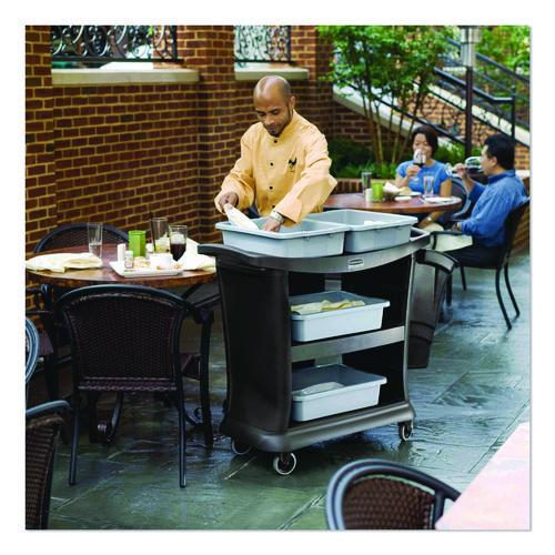 Image of Rubbermaid® Commercial FG9T6800BLA Executive Service Cart, Plastic, 3 Shelves, 300 lb Capacity, 20.33" x 38.9" x 38.9", Black