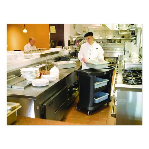 Image of Rubbermaid® Commercial FG9T6800BLA Executive Service Cart, Plastic, 3 Shelves, 300 lb Capacity, 20.33" x 38.9" x 38.9", Black