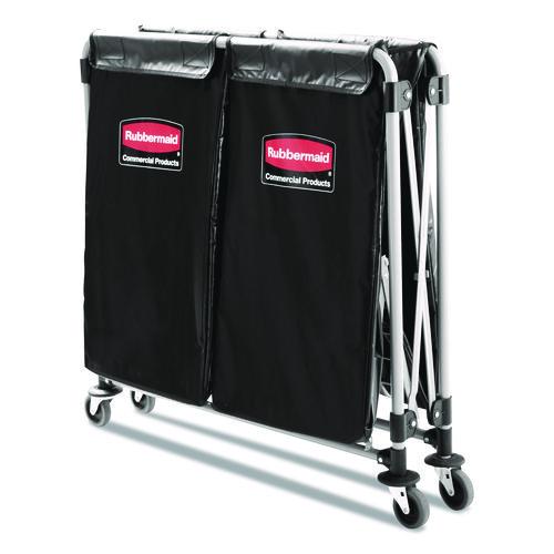 Image of Rubbermaid® Commercial 1881781 Two-Compartment Collapsible X-Cart, Synthetic Fabric, 2.49 cu ft Bins, 24.1" x 35.7" x 34", Black/Silver