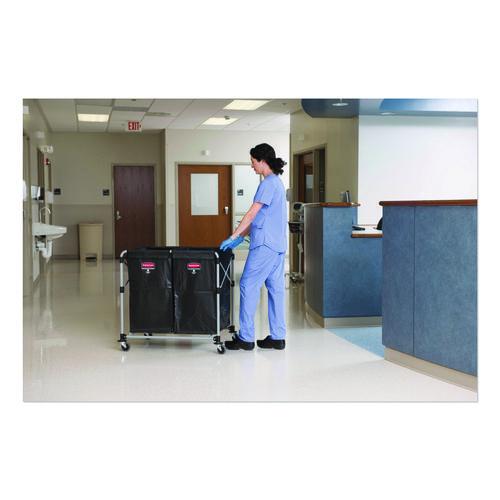 Image of Rubbermaid® Commercial 1881781 Two-Compartment Collapsible X-Cart, Synthetic Fabric, 2.49 cu ft Bins, 24.1" x 35.7" x 34", Black/Silver