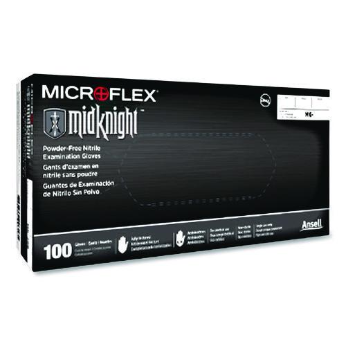 Image of Ansell MK-296-XXL MICROFLEX MidKnight Powder-Free Nitrile Gloves, XX-Large, 4.7 mil (Palm), 5.9 mil (Fingers), 9.6" Long, Black, 100/Box