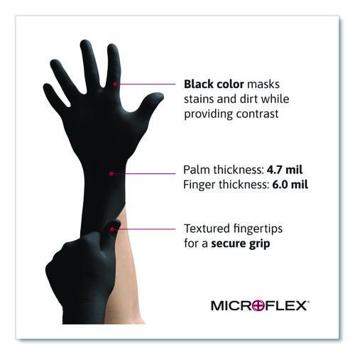 Image of Ansell MK-296-XXL MICROFLEX MidKnight Powder-Free Nitrile Gloves, XX-Large, 4.7 mil (Palm), 5.9 mil (Fingers), 9.6" Long, Black, 100/Box