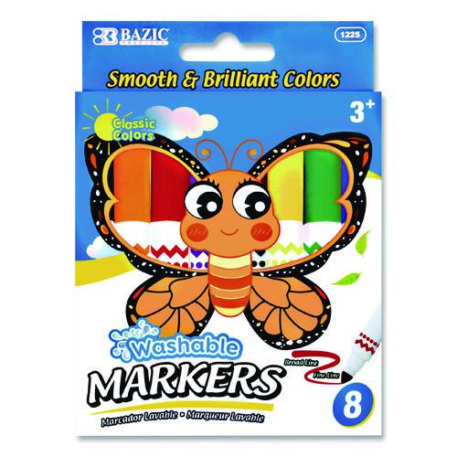 Image of BAZIC® Products BAZ1225 Products Broad Line Jumbo Washable Markers, Broad Bullet Tip, 8 Assorted Colors, 24/Set