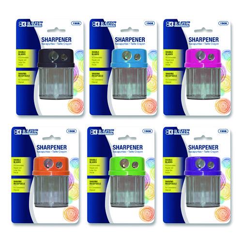 Image of BAZIC® Products BAZ1908 Dual Blades Sharpener with Round Receptacle, Two-Hole, 2.25 x 1.6, Randomly Assorted Colors