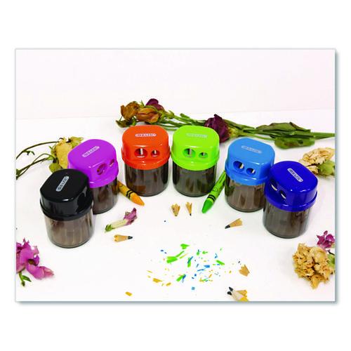 Image of BAZIC® Products BAZ1908 Dual Blades Sharpener with Round Receptacle, Two-Hole, 2.25 x 1.6, Randomly Assorted Colors