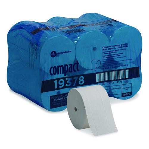 Image of Georgia Pacific® Professional 19378 Compact Coreless Bath Tissue, Septic Safe, 2-Ply, White, 1,500 Sheets/Roll, 18 Rolls/Carton