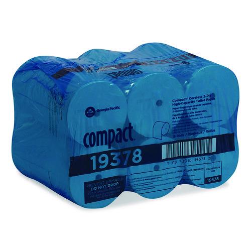 Image of Georgia Pacific® Professional 19378 Compact Coreless Bath Tissue, Septic Safe, 2-Ply, White, 1,500 Sheets/Roll, 18 Rolls/Carton